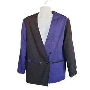 VTG Florenzi Collection Mens Blazer M Double-Breasted Black Purple Sports Coat
